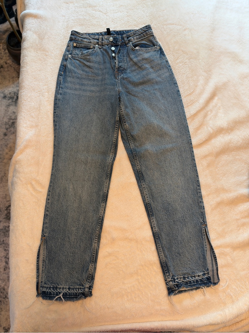 H&M Faded Blue Straight-Leg Jeans with Raw Hem